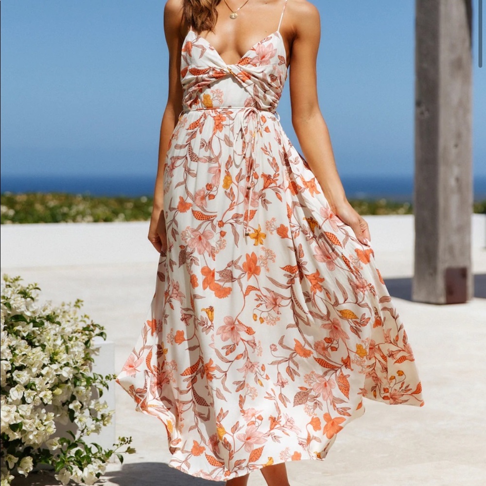 Floral beige midaxi dress